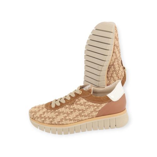 Dl Sport dames sneaker in cognac raffia leer.