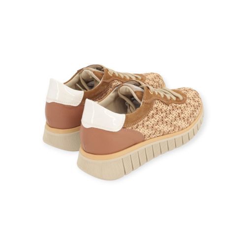 Dl Sport dames sneaker in cognac raffia leer.