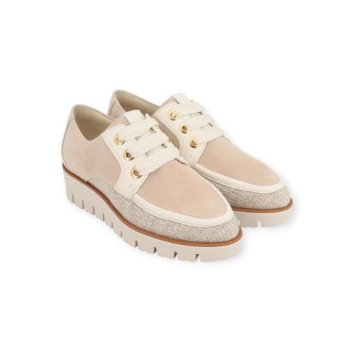 Dl Sport dames veter schoen in beige leer.