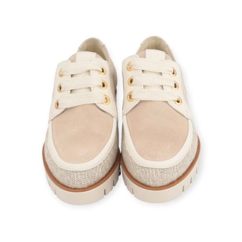Dl Sport dames veter schoen in beige leer.