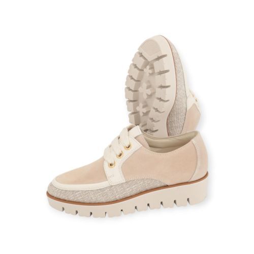 Dl Sport dames veter schoen in beige leer.