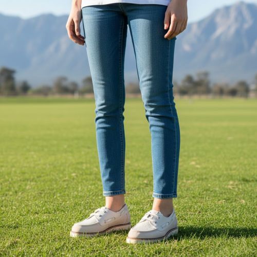 Dl Sport dames veter schoen in off wit leer.