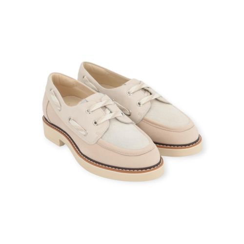 Dl Sport dames veter schoen in off wit leer.