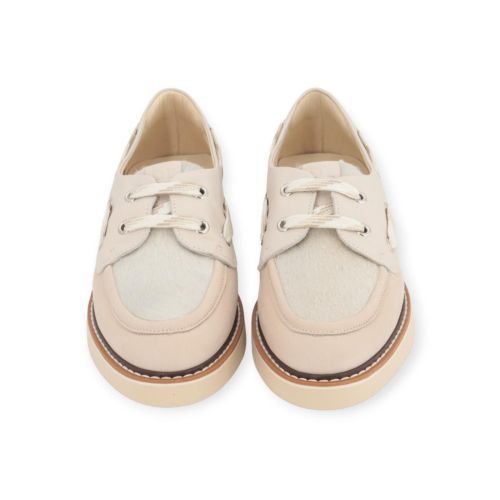 Dl Sport dames veter schoen in off wit leer.