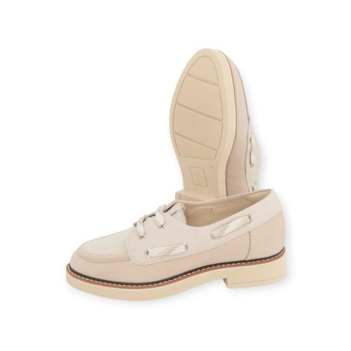 Dl Sport dames veter schoen in off wit leer.