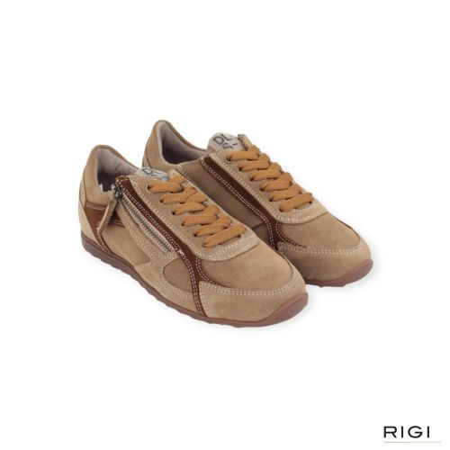 Dl Sport 7162 dames sneaker in cognac suede leer.