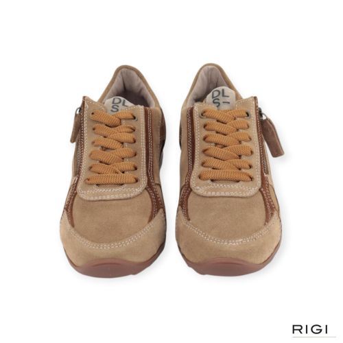 Dl Sport 7162 dames sneaker in cognac suede leer.