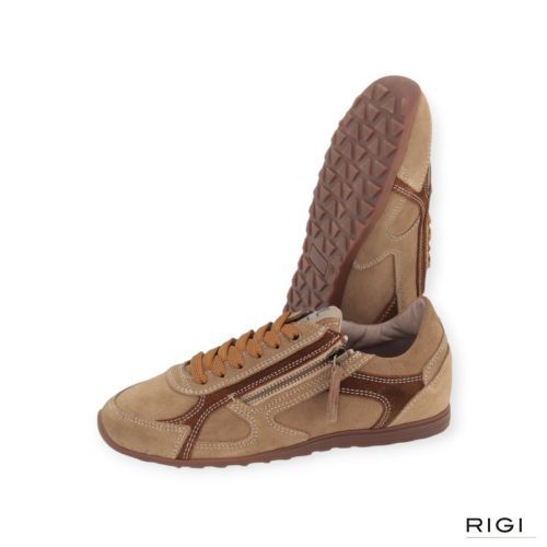 Dl Sport 7162 dames sneaker in cognac suede leer.