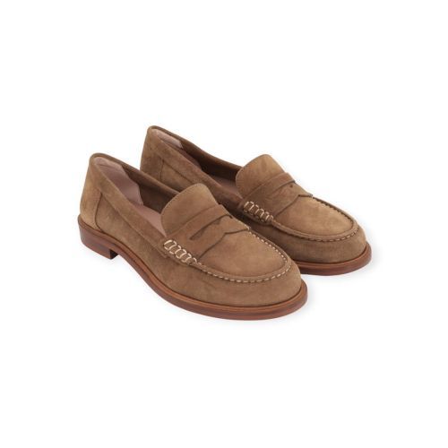 Elisa Lanci Elsa Mocassin in cognac suède voor dames. 