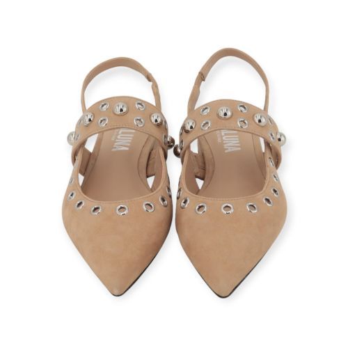 Evaluna ballerina in het zand kleur suede slingback. Evaluna ballerina in het zand kleur suede slingback.