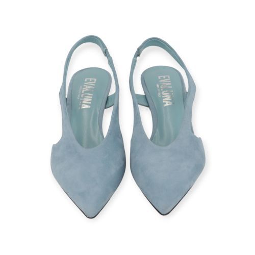 Evaluna 5612 dames pump in licht blauw suede slingback. Evaluna 5612 dames pump in licht blauw suede slingback.