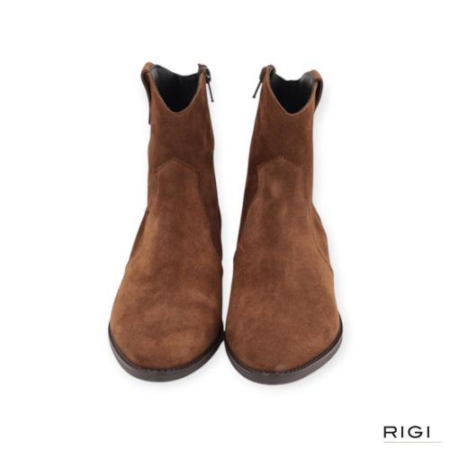 Evaluna PE01 enkellaars in cognac suède voor dames. 