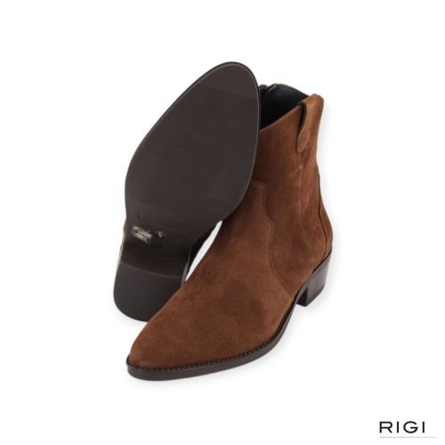 Evaluna PE01 enkellaars in cognac suède voor dames. 