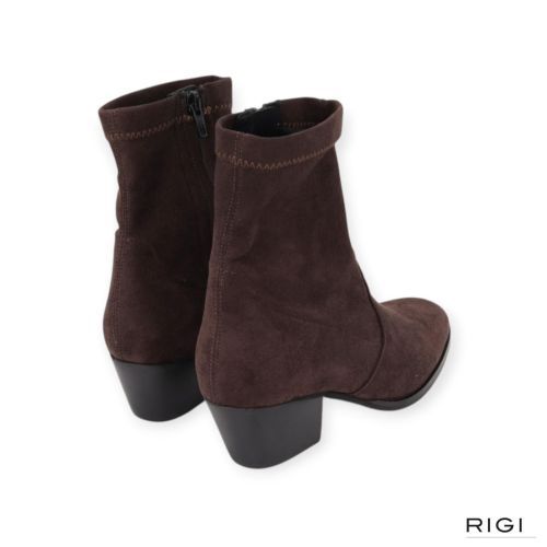 Evaluna W009 enkellaars in bruin suède stretchleer voor dames. 