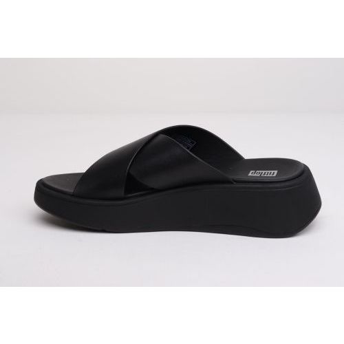 Fit Flop dames slipper in zwart leer FW5/477 Flatform cross slides