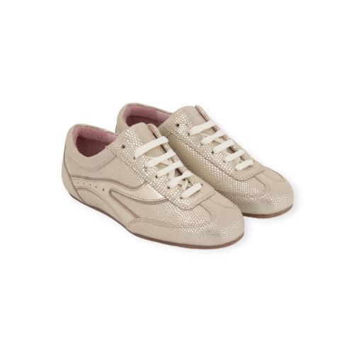 Floris Van Bommel dames veter schoen in goud python metallic leer.