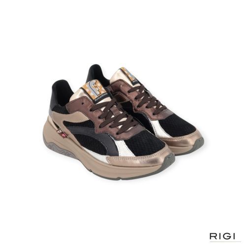 Floris Van Bommel Holli 02.04 SFW-10141-92.01 sneaker in brons metallic met zwarte mesh voor dames. Floris Van Bommel Holli 02.04 SFW-10141-92.01 sneaker in brons metallic met zwarte mesh voor dames.