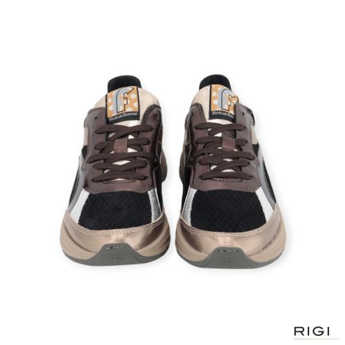 Floris Van Bommel Holli 02.04 SFW-10141-92.01 sneaker in brons metallic met zwarte mesh voor dames. Floris Van Bommel Holli 02.04 SFW-10141-92.01 sneaker in brons metallic met zwarte mesh voor dames.