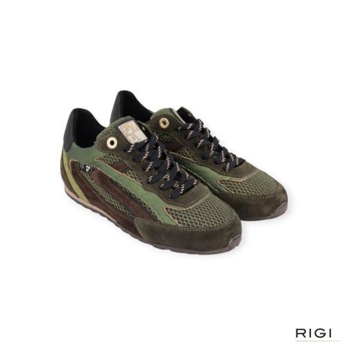 Floris Van Bommel Illvi 01.04 SFW-10150-50.01 sneaker in groen suède met metallic mesh voor dames.