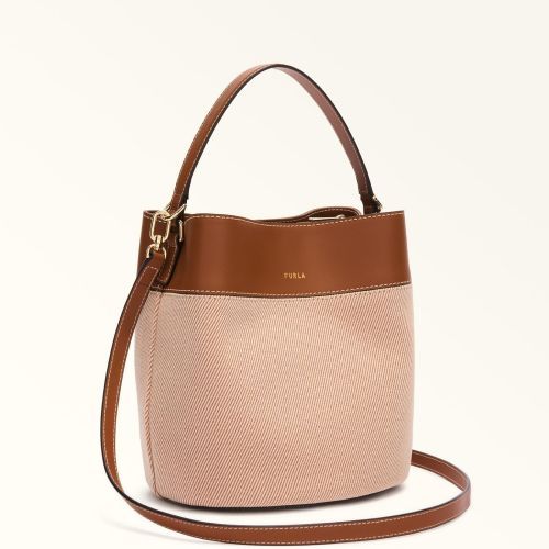 Furla Amelia Bucket Bag hand-en schoudertas voor dames in cognacleer, canvas