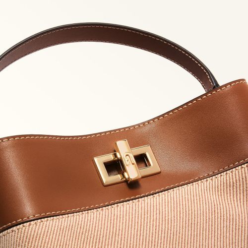 Furla Amelia Bucket Bag hand-en schoudertas voor dames in cognacleer, canvas