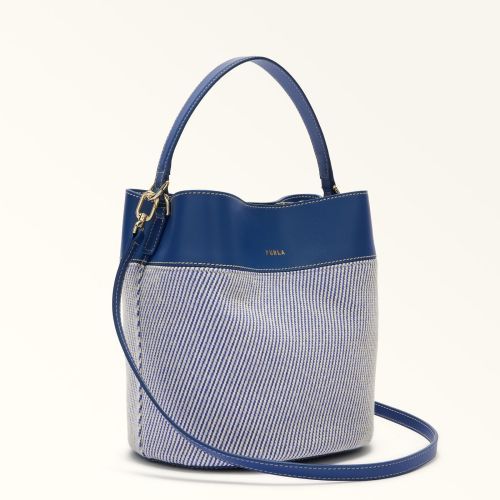 Furla Amelia Bucket Bag hand-en schoudertas voor dames in blauw leer, canvas