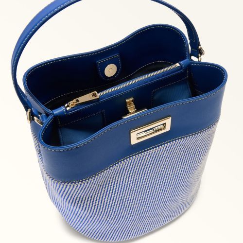 Furla Amelia Bucket Bag hand-en schoudertas voor dames in blauw leer, canvas