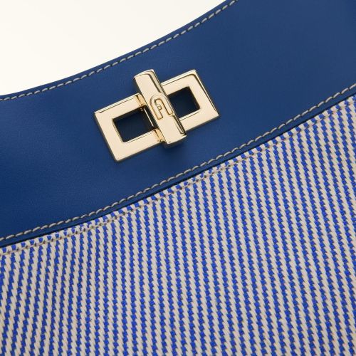 Furla Amelia Bucket Bag hand-en schoudertas voor dames in blauw leer, canvas