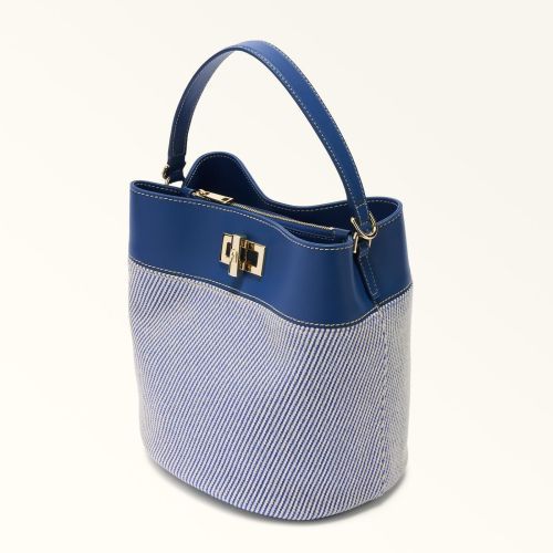 Furla Amelia Bucket Bag hand-en schoudertas voor dames in blauw leer, canvas