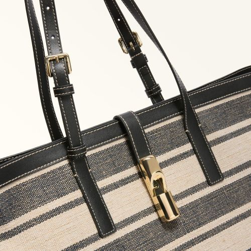 Furla Debby Tote Shopper voor dames in donkerblauw leer met canvas. 