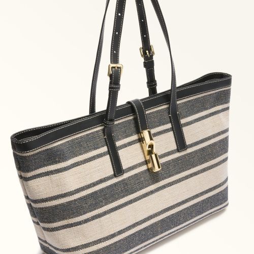 Furla Debby Tote Shopper voor dames in donkerblauw leer met canvas. 