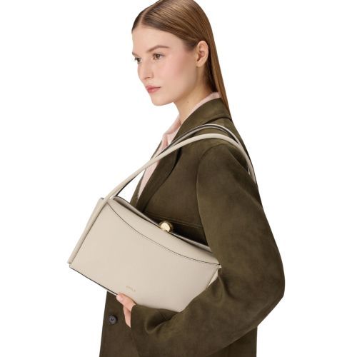 Furla Nicole M Boston dames handtas in off wit leer. Furla Nicole M Boston dames handtas in off wit leer.