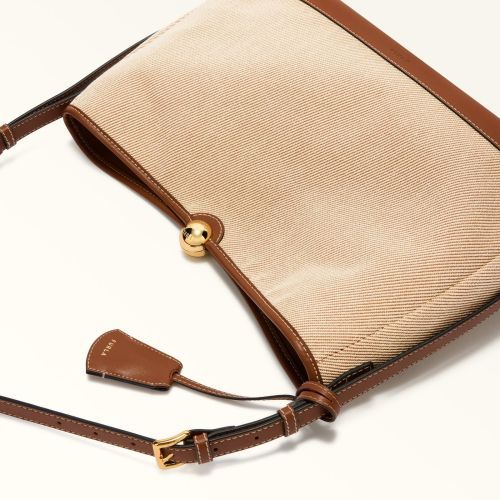 Furla Sfera Soft hand -en schoudertas voor dames in bruin leer, canvas. 