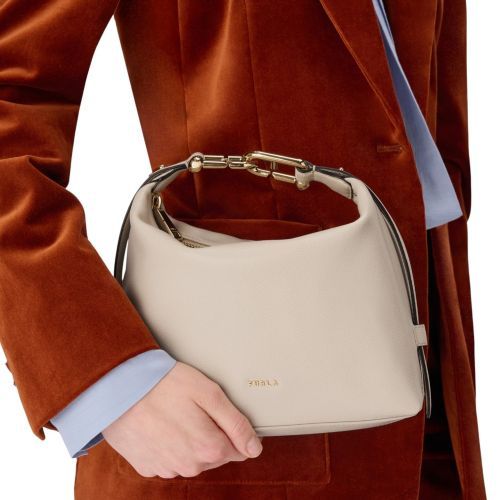 Furla Tonie Mini Hobo dames handtas in off wit leer.