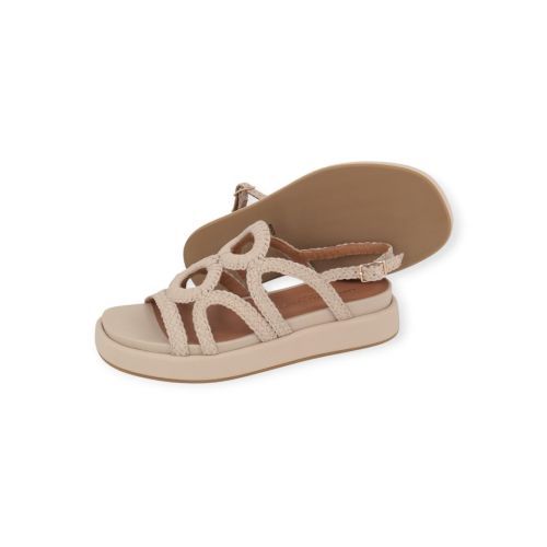 Gianmarco Sorelli Ares sandaal in off wit tressée op een sleehak. 