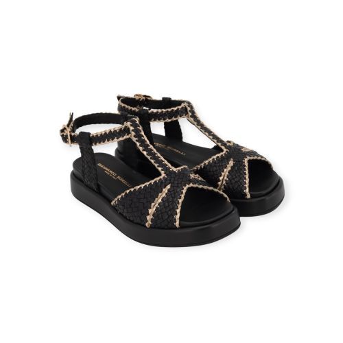 Gianmarco Sorelli Ares sandaal in zwart tressée met goud. 
