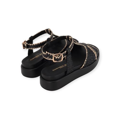 Gianmarco Sorelli Ares sandaal in zwart tressée met goud. 