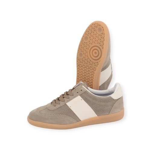 Giorgio sneaker in kaki suède met offwit leer voor heren. 