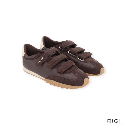 Hoff Bridge Velcros sneaker in bruin suède met nylon voor dames. Hoff Bridge Velcros sneaker in bruin suède met nylon voor dames.