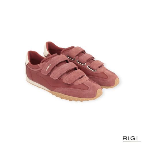 Hoff Bridge Velcros sneaker in rood suède met nylon voor dames. Hoff Bridge Velcros sneaker in rood suède met nylon voor dames.