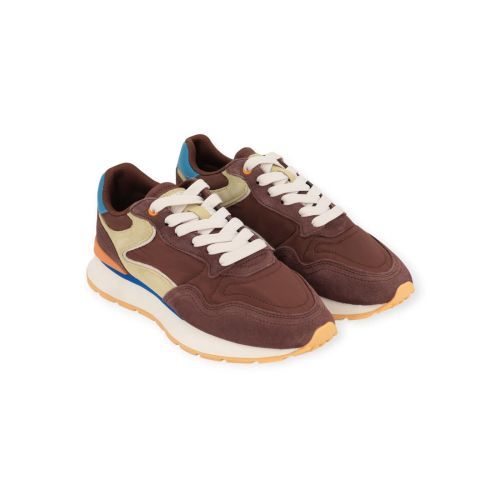 Hoff City Dopamine sneaker in bruin suède met nylon voor dames. Hoff City Dopamine sneaker in bruin suède met nylon voor dames.