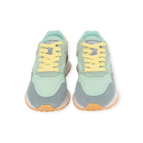 Hoff City Dopamine Aqua sneaker in lichtblauw suède met groen nylon voor dames. Hoff City Dopamine Aqua sneaker in lichtblauw suède met groen nylon voor dames.