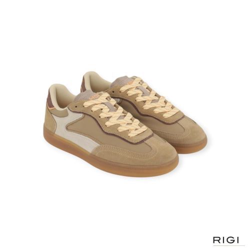 Hoff Park Khaki sneaker in kaki, beige suède met offwit voor dames.