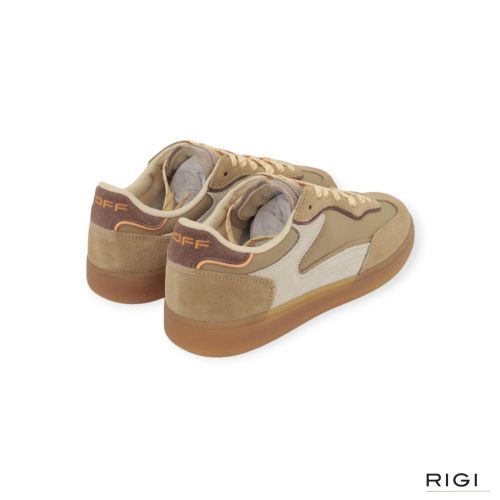 Hoff Park Khaki sneaker in kaki, beige suède met offwit voor dames.