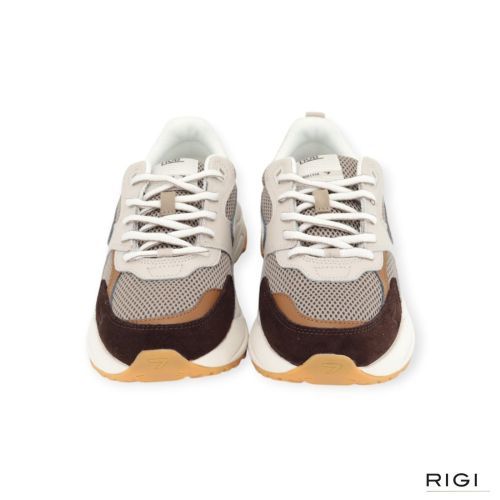 Hub Grid M37 heren sneaker in donker bruin met taupe suede leer met mesh.