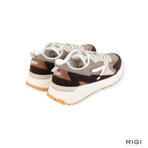 Hub Grid M37 heren sneaker in donker bruin met taupe suede leer met mesh.