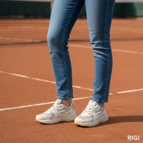 Hub Grid M49 sneaker voor dames in off wit leer en shinning goud.