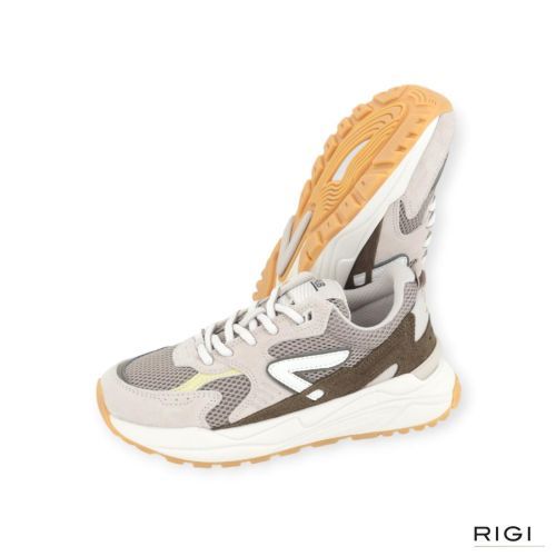 Hub Grid M61 dames sneaker in taupe en groen suede.