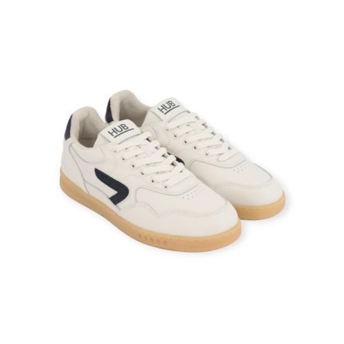 Hub Vancouver L sneaker voor heren in off wit met blauw suède. Hub Vancouver L sneaker voor heren in off wit met blauw suède.