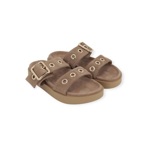 Inuikii Tilda Buckle muil in beige suède voor dames. 